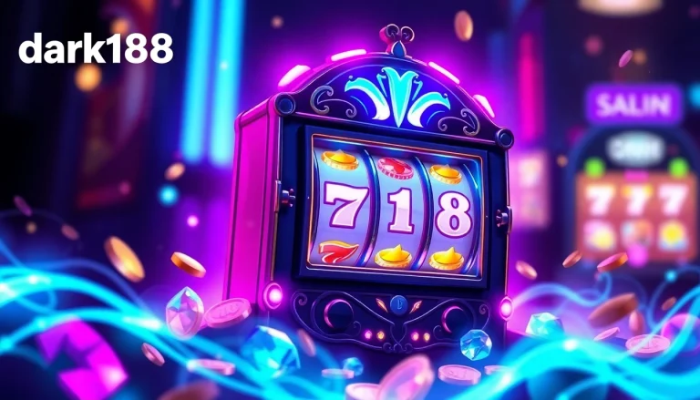 Discover thrilling gameplay at dark168 with a vibrant slot machine amidst neon lights.