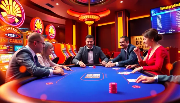 Experience the thrilling ambiance of happyluke casino with vibrant slot machines and live poker games.