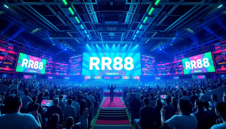 Dynamic sports betting arena showcasing the excitement of RR88 with fans and technology.