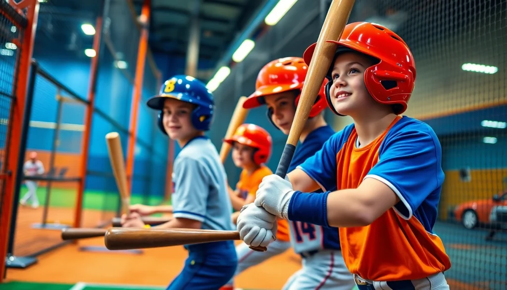 Dynamic training session at the Hit Club with young athletes showcasing their batting skills.