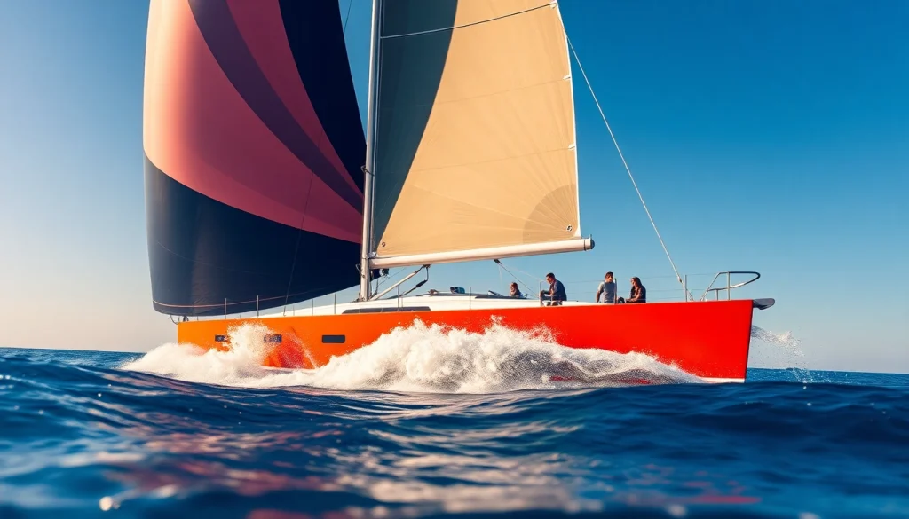 Dynamic J88 sailboat gliding through vibrant blue waves, showcasing its elegant design and exhilarating sailing experience.