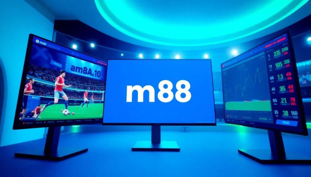 Interactive online sports betting platform showcasing m88 features and vibrant event graphics.