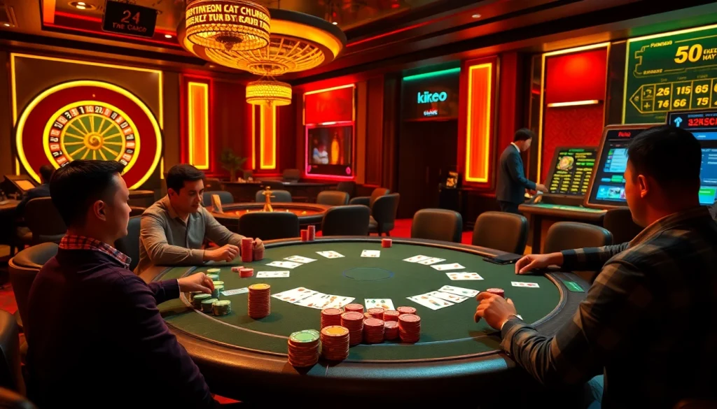 Kèo nhà cái hôm nay showcased with a high-stakes poker game featuring vibrant poker chips and cards.