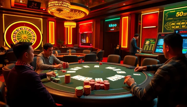 Kèo nhà cái hôm nay showcased with a high-stakes poker game featuring vibrant poker chips and cards.