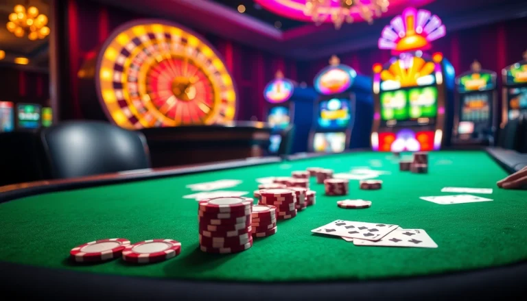 Experience the thrill of gambling with kubet at our luxurious poker table, featuring vibrant chips and cards.