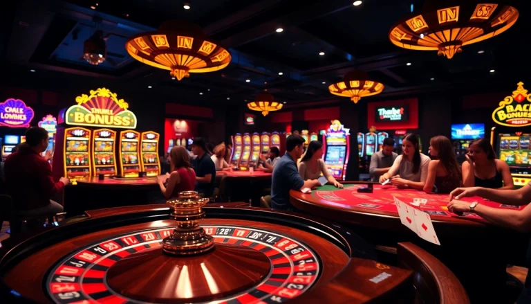Explore thrilling gaming options at https://thabetcom.dev/, showcasing lively roulette and slot machine action.