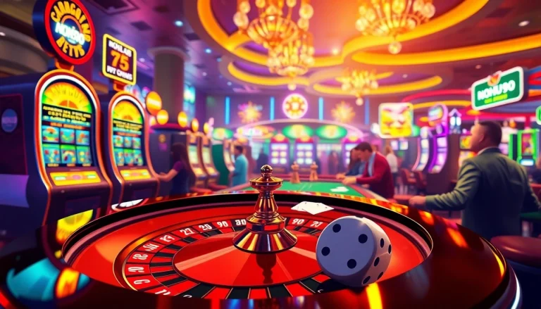 NOHU90 casino players engaged at a roulette table with colorful chips and dice.