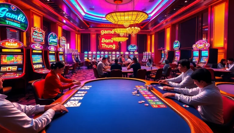 Players enjoying the exciting game bài đổi thưởng at a bustling casino table.