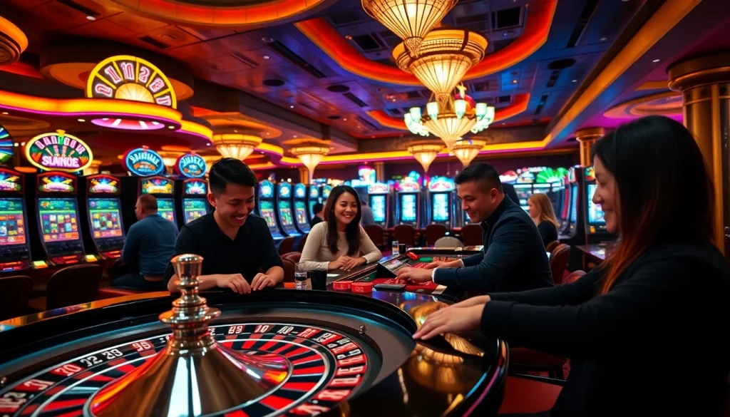 Players enjoying the thrill of games at Kim Casino's roulette table, capturing the excitement and luxury of the gambling experience.