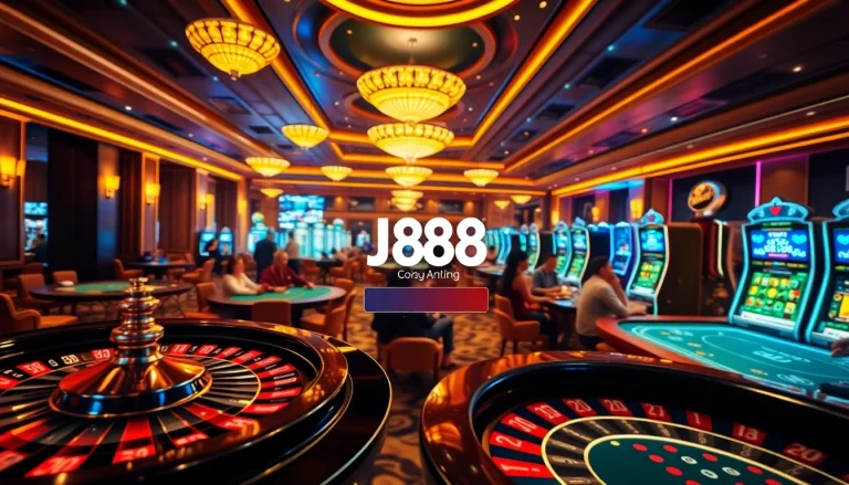 Experience thrilling gaming excitement at J88 đăng nhập, featuring roulette, poker tables, and vibrant slot machines.