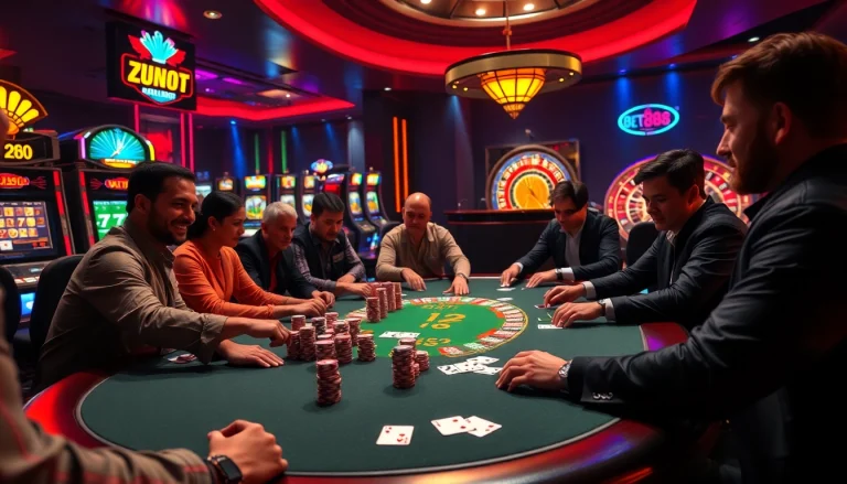 Bet88vn poker game scene with players at a vibrant casino table.