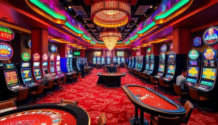 Nohu28 com showcases an exciting casino scene with vibrant slot machines, thrilling games, and enthusiastic players betting for victory.