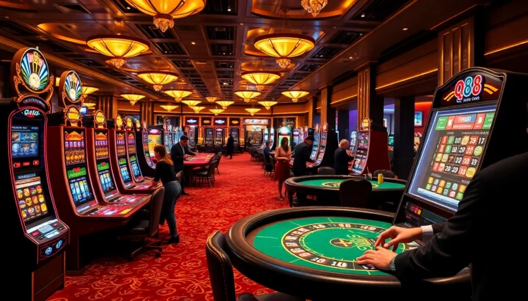 Experience the thrill of qh88 com with high-stakes poker and roulette tables in a vibrant casino setting.