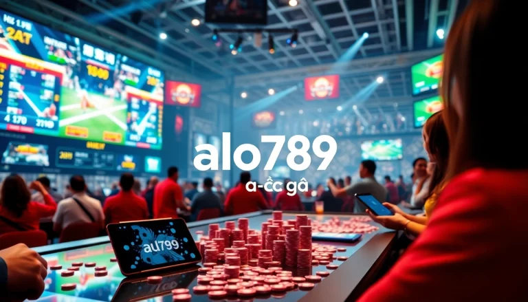 A thrilling scene showcasing online betting action with alo789 đá gà, featuring live matches, digital betting slips, and excited players.