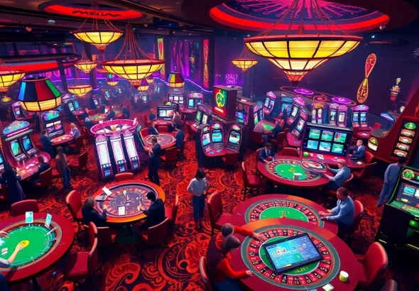 Players engaging in exciting card games at https://tylekeouytin.com/ with vibrant casino lights.