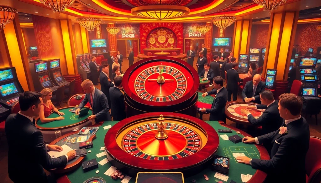 Experience the thrill of gaming at bet88vn.locker with vibrant casino tables and players engaging in poker and roulette.