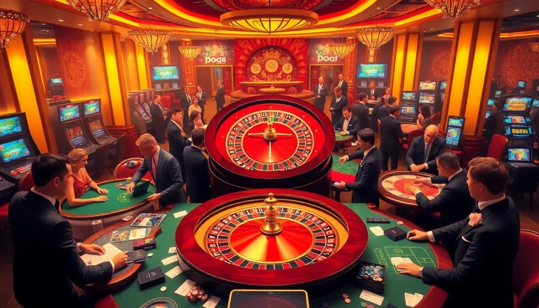 Experience the thrill of gaming at bet88vn.locker with vibrant casino tables and players engaging in poker and roulette.