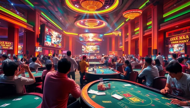 Experience the thrill of ĐÁ Gà Trực Tiếp in a vibrant casino setting filled with betting excitement.
