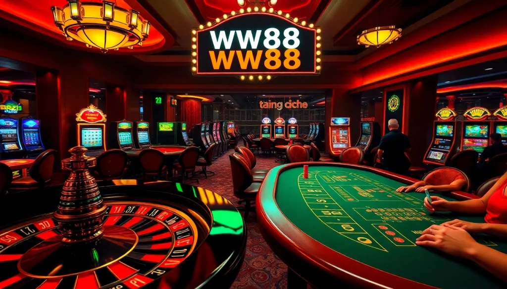 Experience the thrill of winning at trang chủ WW88 casino with exciting poker tables and vibrant slot machines.