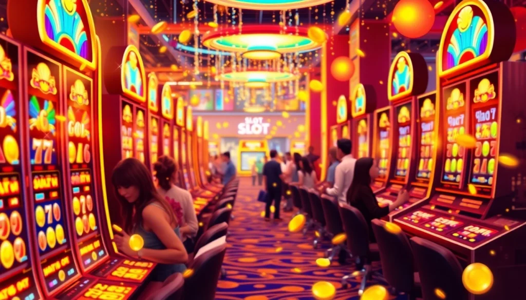 Exciting players engaging with vibrant "Slot gacor" machines in an immersive online casino.