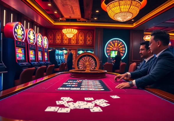 Experience the thrill of high-stakes play at 88CLB casino tables with vibrant slot machines.