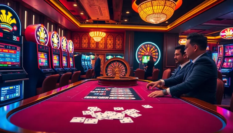 Experience the thrill of high-stakes play at 88CLB casino tables with vibrant slot machines.